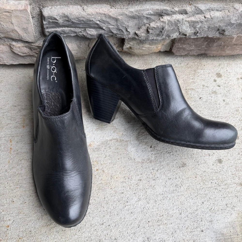 b.o.c. Born Concept Black Leather Heeled Shooties Ankle Boots BC3614 Size 10/42